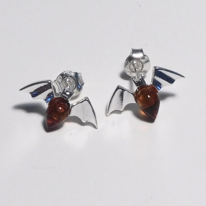 BalticAmberSilverWingBatStudEarrings