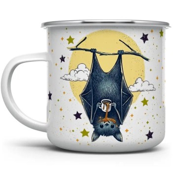 Bat Drinking Coffee Camp 12 Oz Mug - Product Image