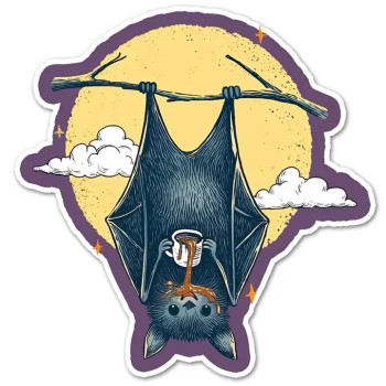 Bat Drinking Coffee Sticker - Product Image