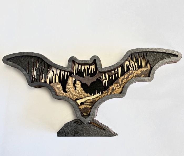 BatShapeWithCaveSceneLayeredWoodStandingDeskOrnament