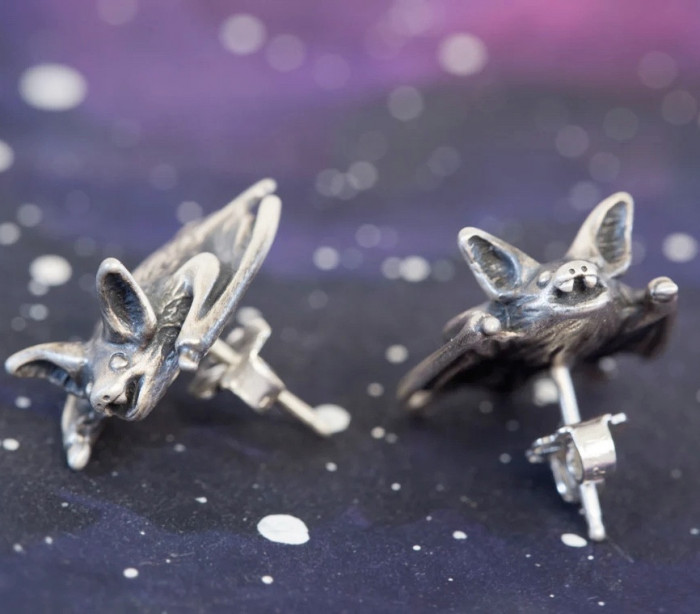 Beaming Brown Sterling Silver Bat Post Earrings by Jessica Goodenbury