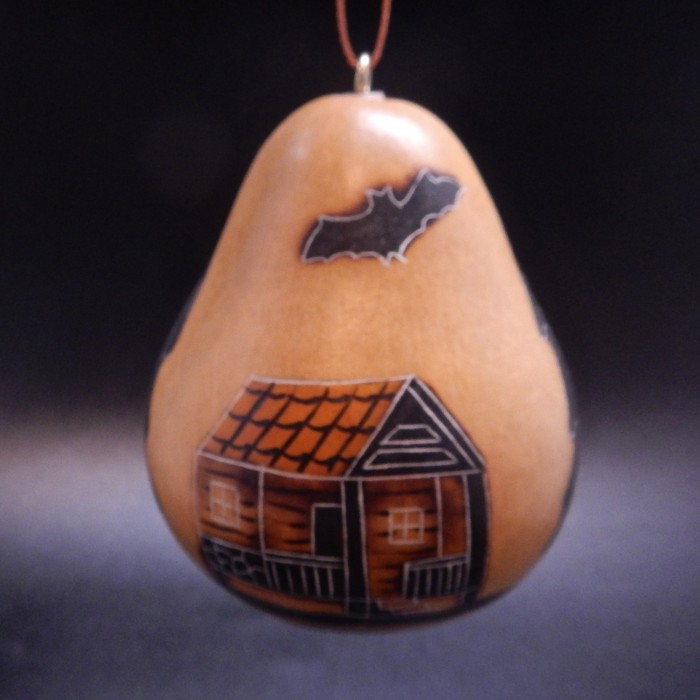 Carved Peruvian Gourds With Trees &amp; Bats