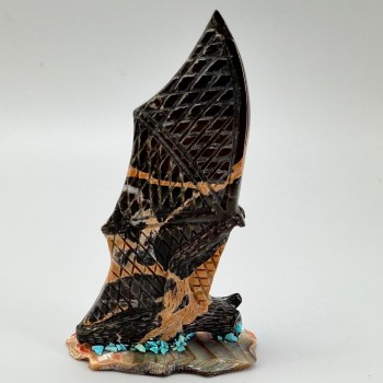 Egyptian Marble Bat on Abalone Shell Base By Zuni Artist Eric Lonjose  - Product Image