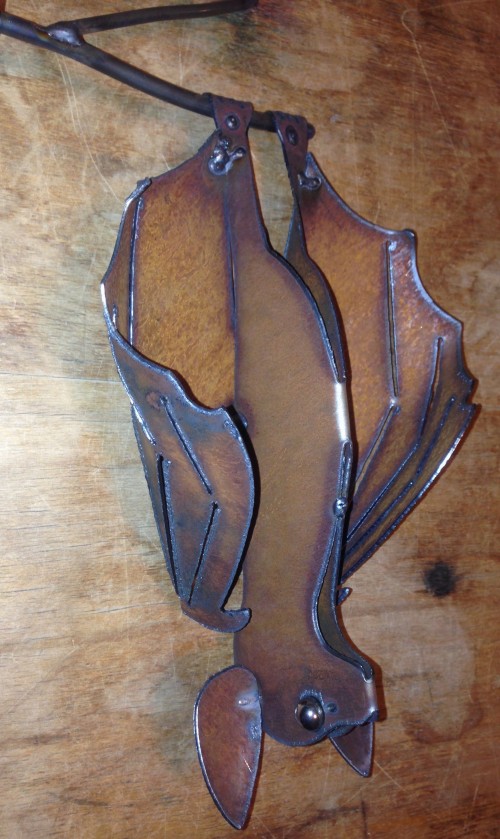 Handcrafted Iron Bat Sculpture