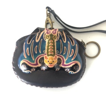 Handmade Leather Colorful Hanging Bat Wristlet - Product Image