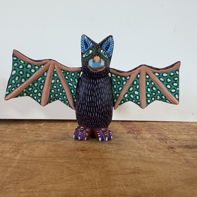 Medium Oaxacan Carved Bat Figure - Alejandro & Jimenez - Product Image