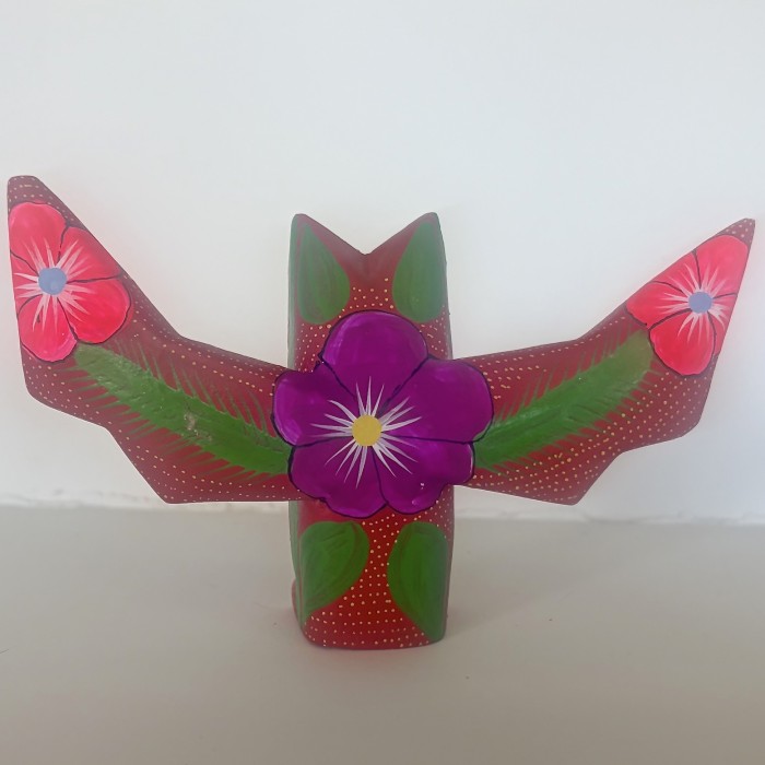 Medium Oaxacan Carved Flowered Bat Figure - Francisca Matias Ramirez