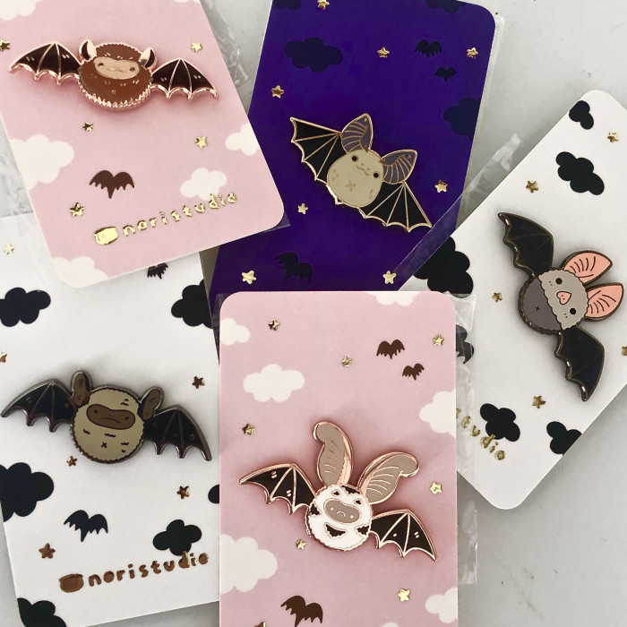 Noristudio Enamel Clutch Back Bat Pins (6 Styles Sold Individually)