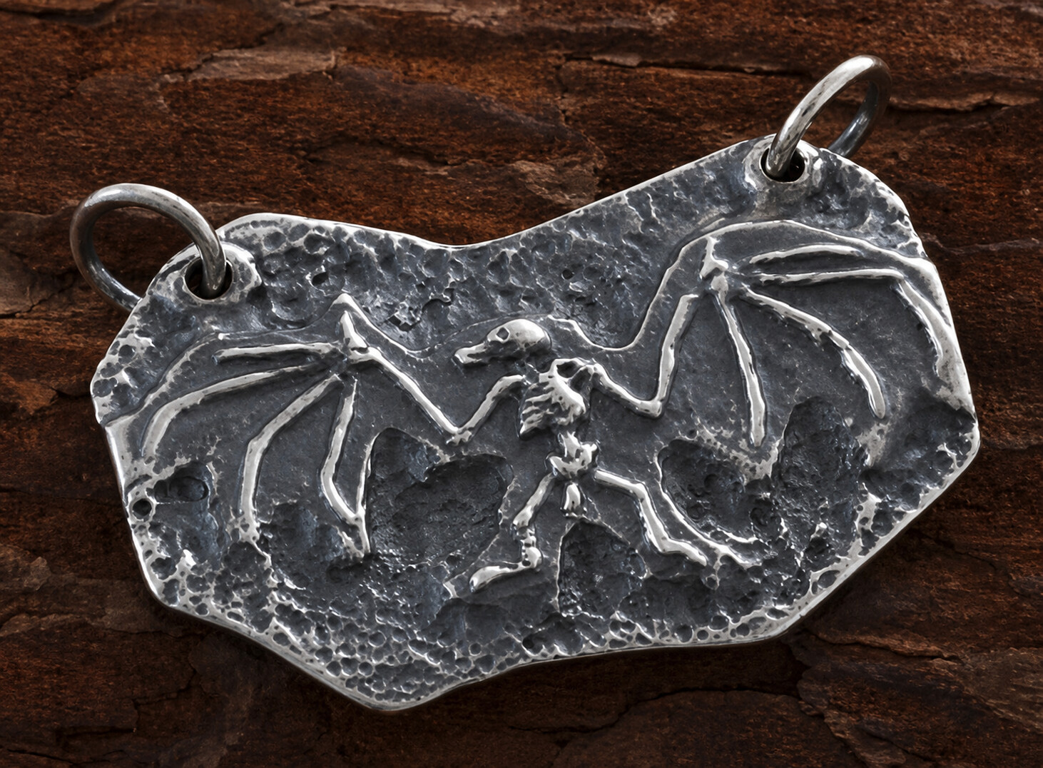 Silver Fossil Bat Design Pendant - Product Image