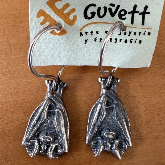 SilverRoostingHorseshoeBatDesignEarrings