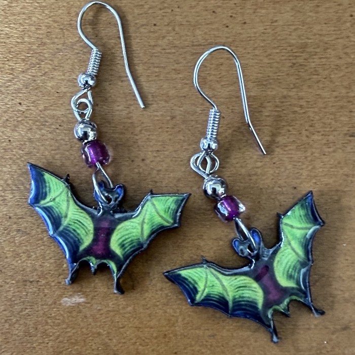 Spirit Of Nature Open Wing Green Bat Earrings