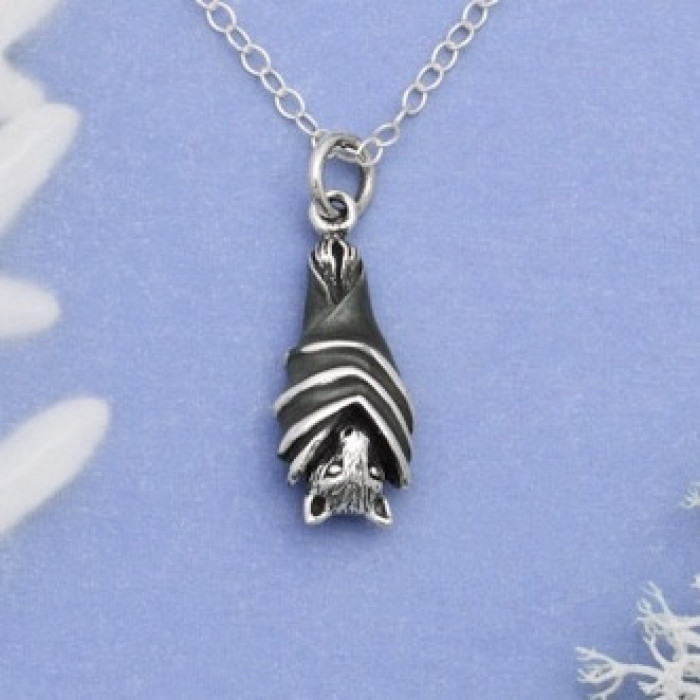 Sterling Silver 18 Inch Hanging Bat Necklace