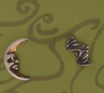 Tiny Bat And Moon Gold Plate Earrings