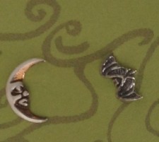 Tiny Bat And Moon Gold Plate Earrings - Product Image