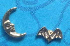 Tiny Bat And Moon Silver  Earrings - Product Image